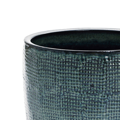 Weave Textured Ceramic Round Planter, Coastal Gray, 14"