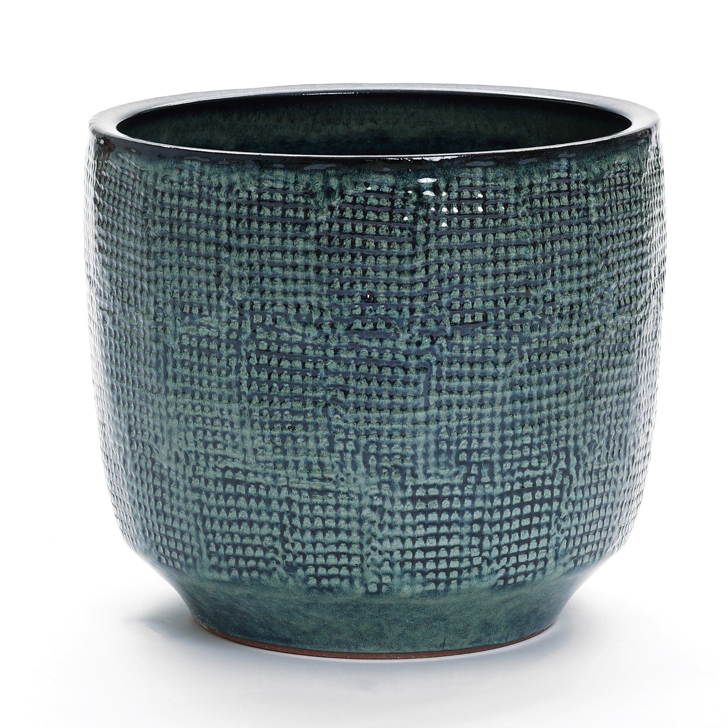 Weave Textured Ceramic Round Planter, Coastal Gray, 14"