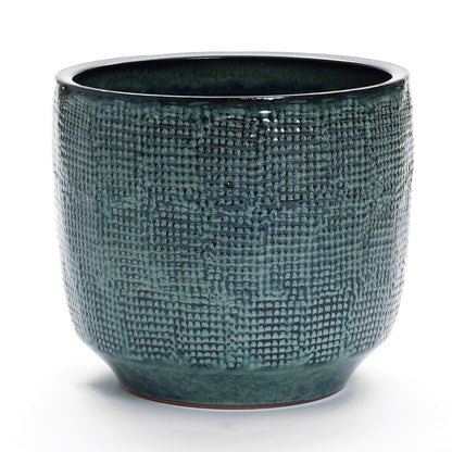 Weave Textured Ceramic Round Planter, Coastal Gray, 14"