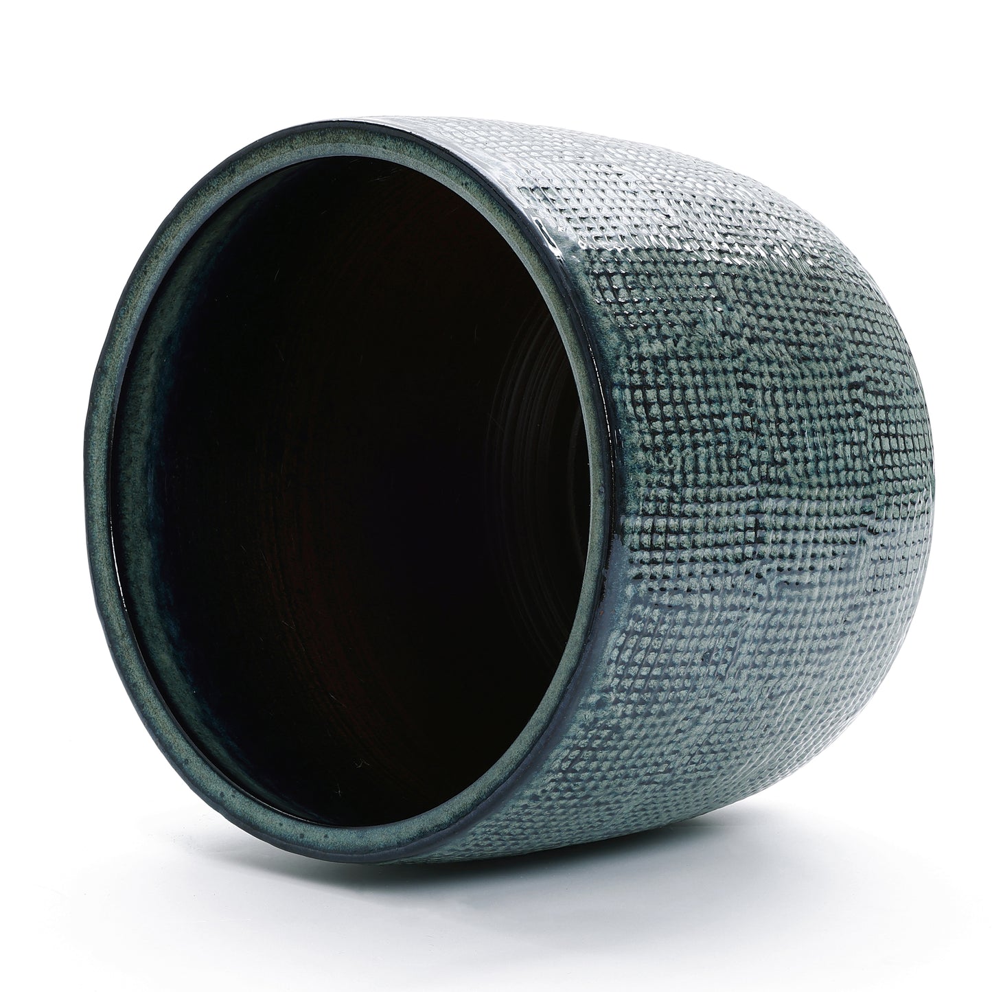 Weave Textured Ceramic Round Planter, Coastal Gray, 14"