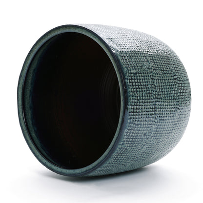 Weave Textured Ceramic Round Planter, Coastal Gray, 14"
