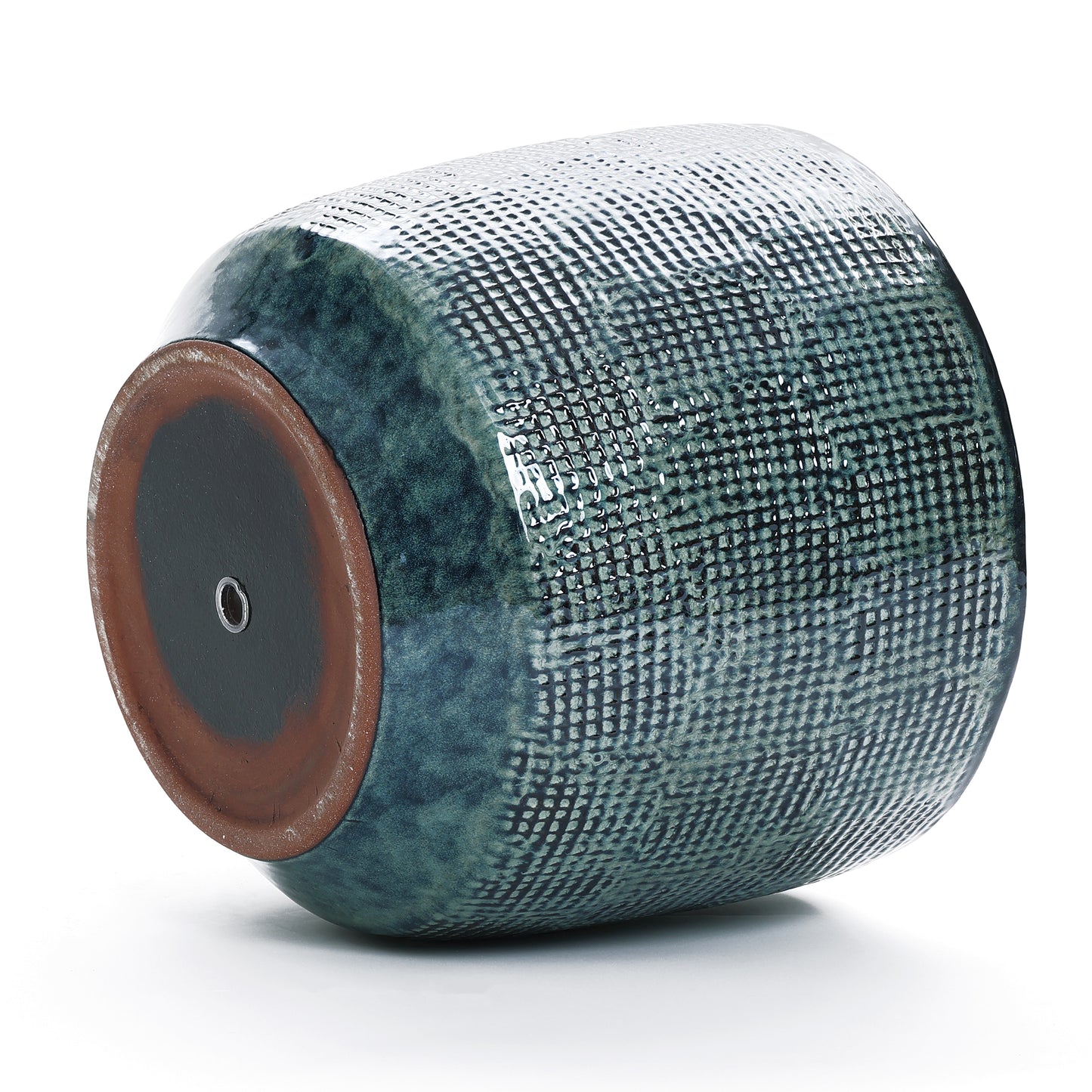 Weave Textured Ceramic Round Planter, Coastal Gray, 14"