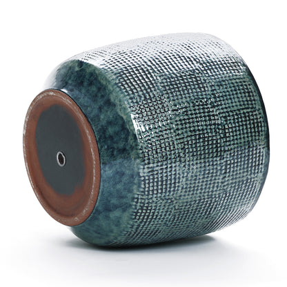 Weave Textured Ceramic Round Planter, Coastal Gray, 14"