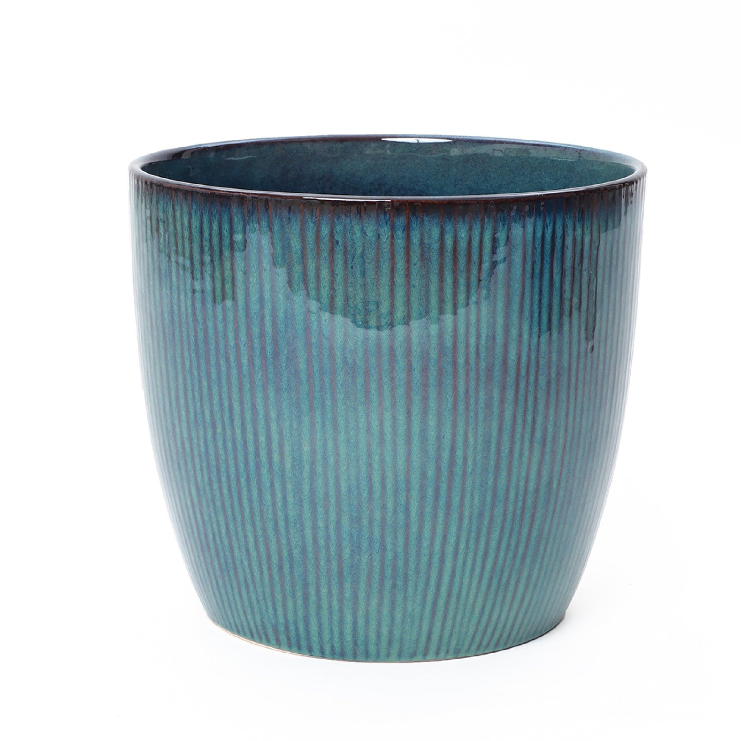 Verdis Glazed Ceramic Round Planter, Blue Ombre, 15"