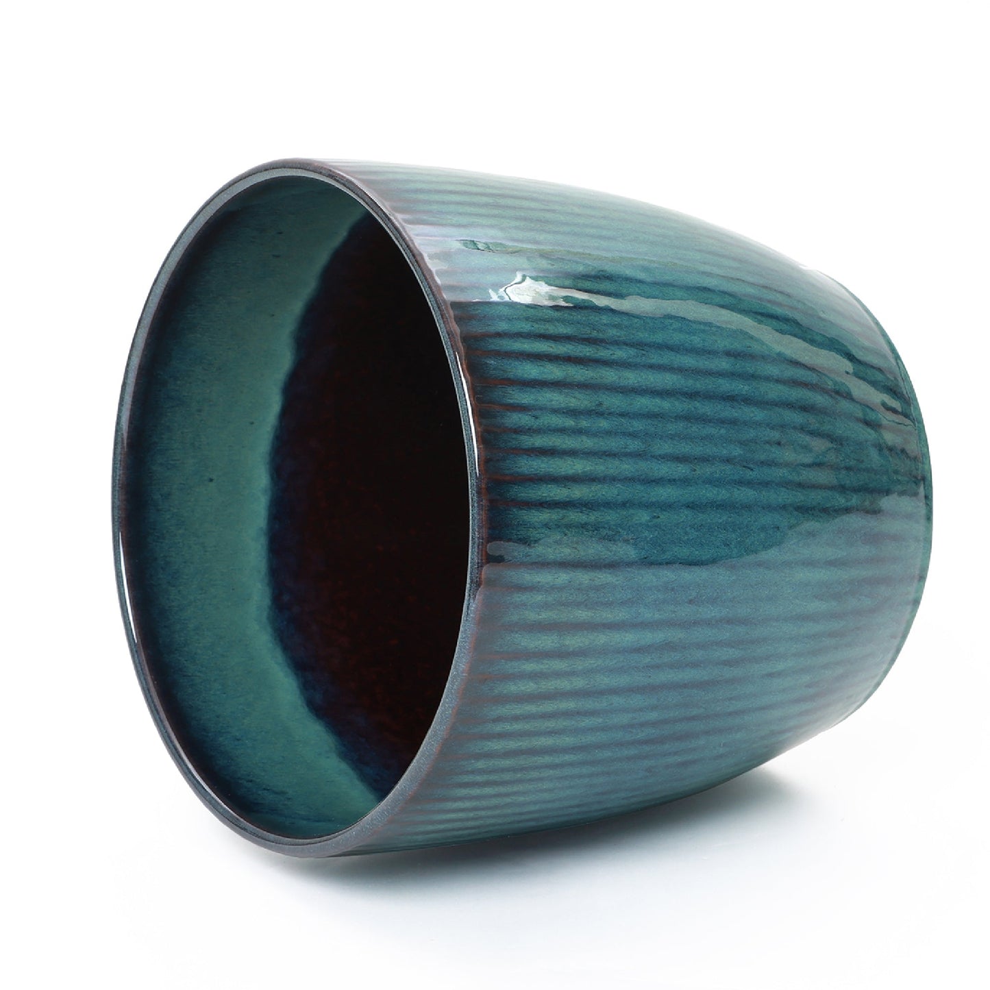 Verdis Glazed Ceramic Round Planter, Blue Ombre, 12"