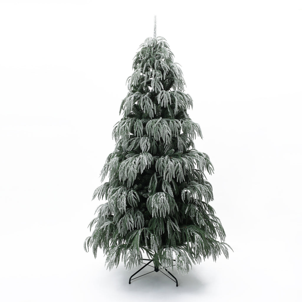 7Ft Flocked Downswept Branches Artificial Christmas Tree with Multi-Color Lights