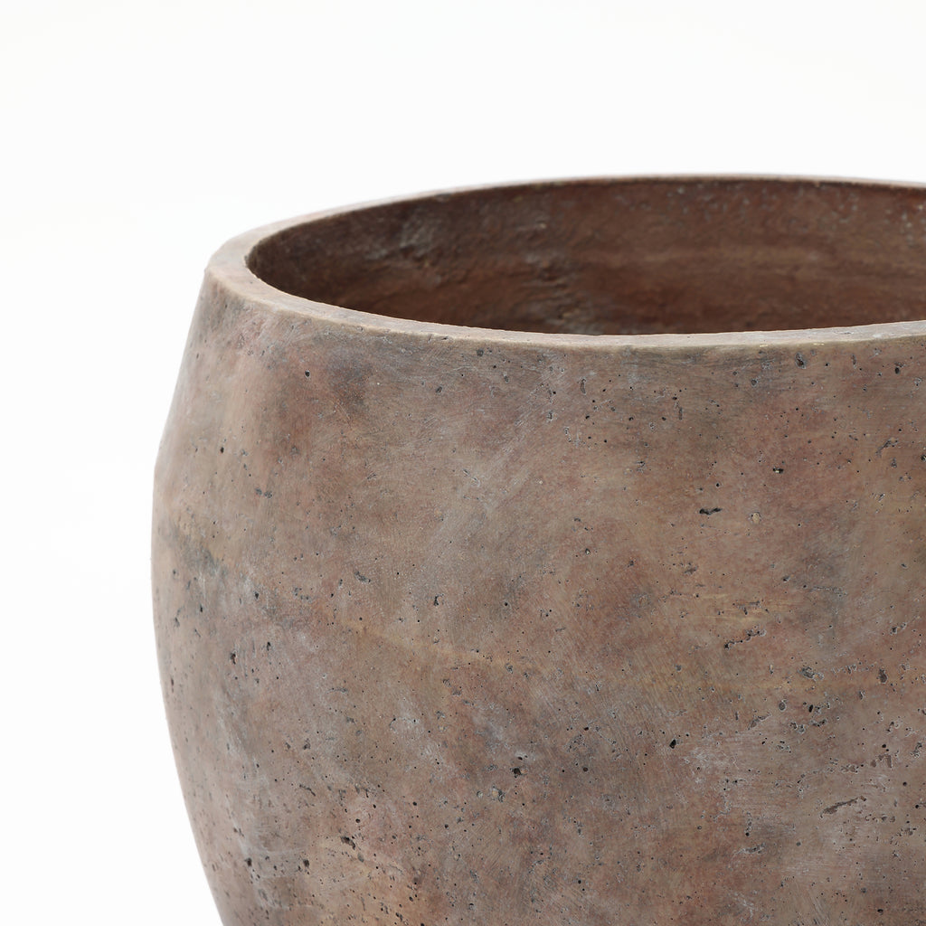 Vintage Antiqued Brown with Charcoal Base 13.8-Inch Tall Round Cement Planter