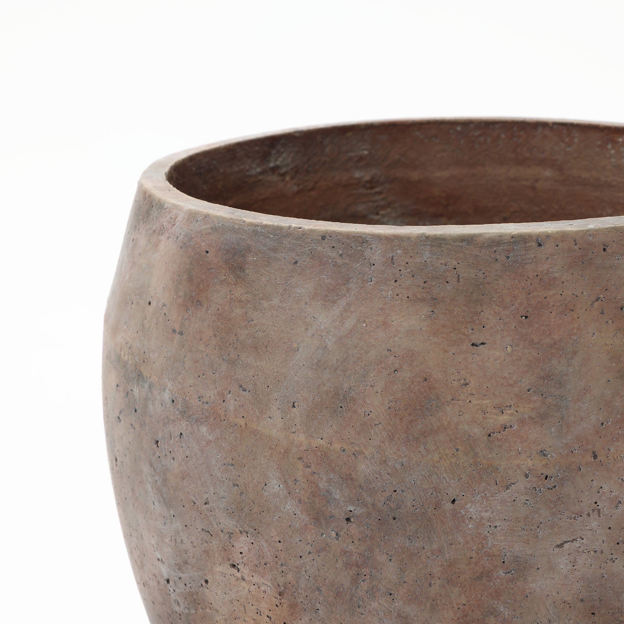 Vintage Antiqued Brown with Charcoal Base 13.8-Inch Tall Round Cement Planter