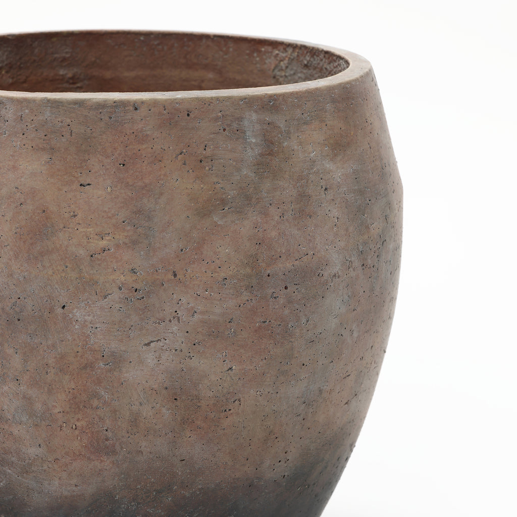 Vintage Antiqued Brown with Charcoal Base 13.8-Inch Tall Round Cement Planter