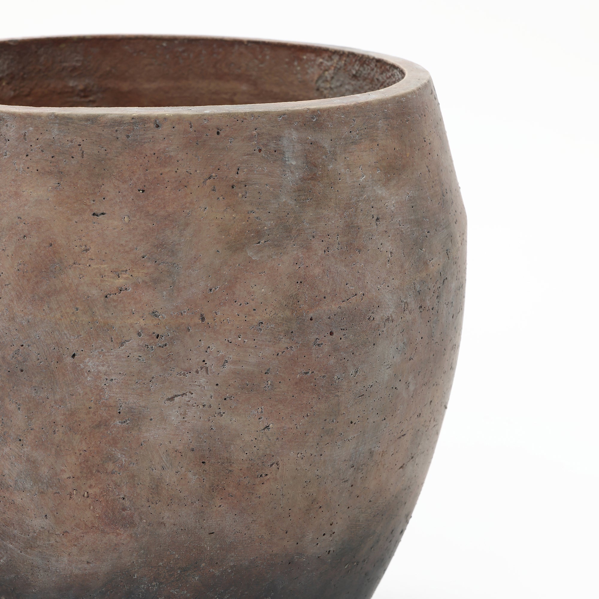 Vintage Antiqued Brown with Charcoal Base 13.8-Inch Tall Round Cement Planter