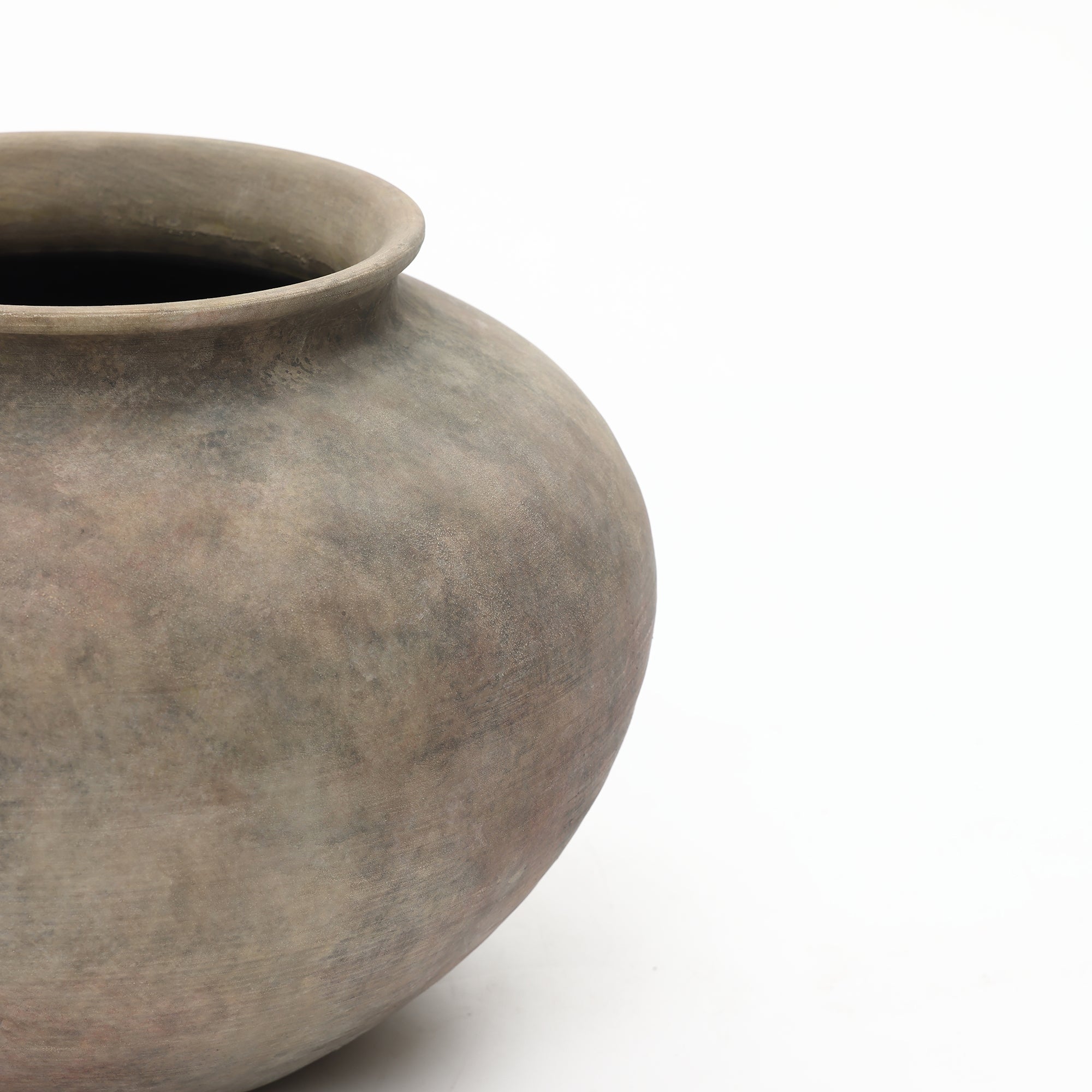 Rustic Ceramic Vase, 12.2" Wide Terracotta Pot with Earthy Gray-Brown Finish