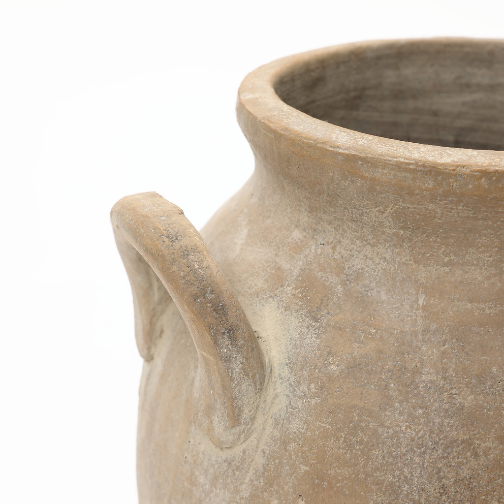 Rustic Antiqued Brown 12.6-Inch Tall Round Terracotta Vase with Handles