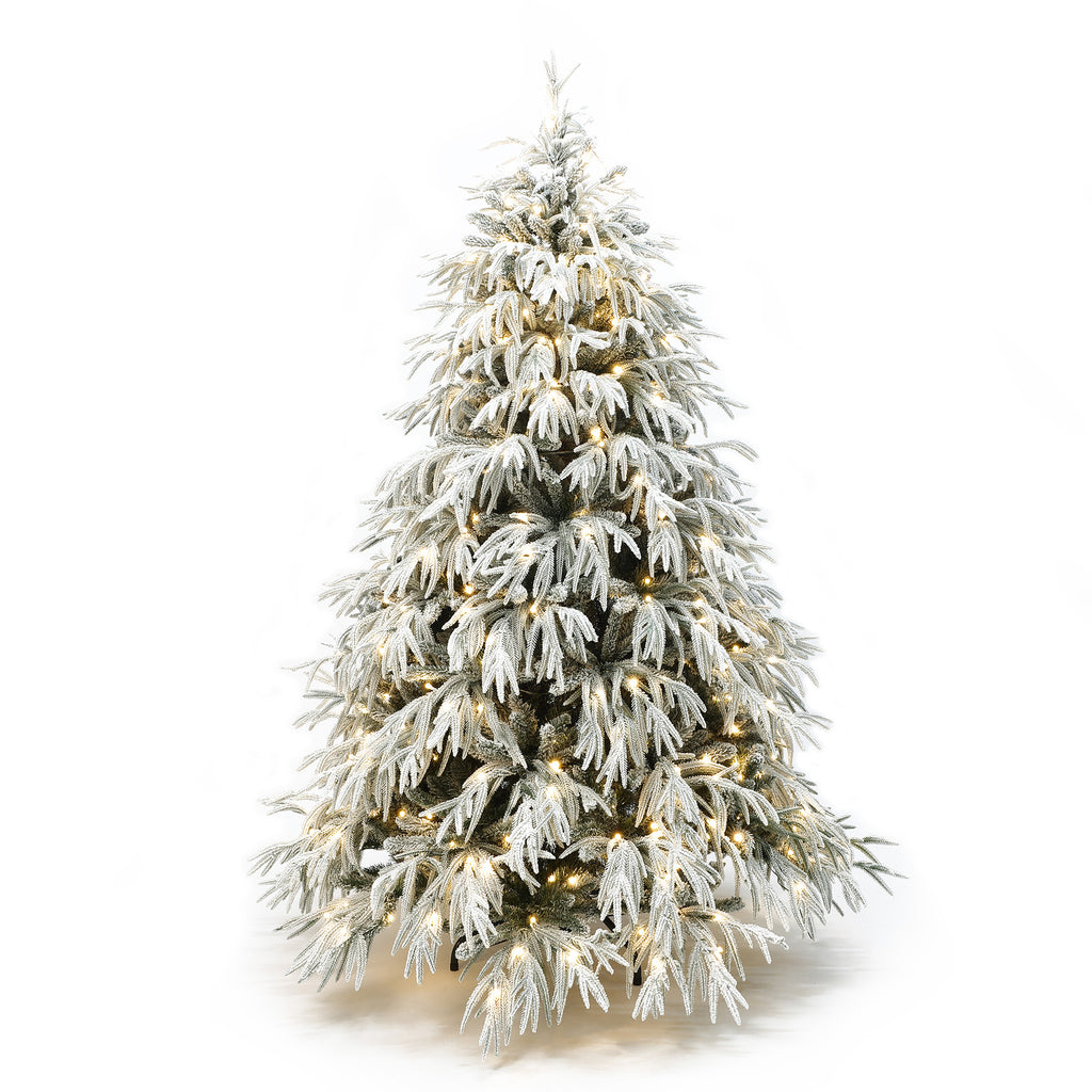 6.5Ft Pre-Lit Mixed Snowy Branches Artificial Christmas Tree with Metal Stand