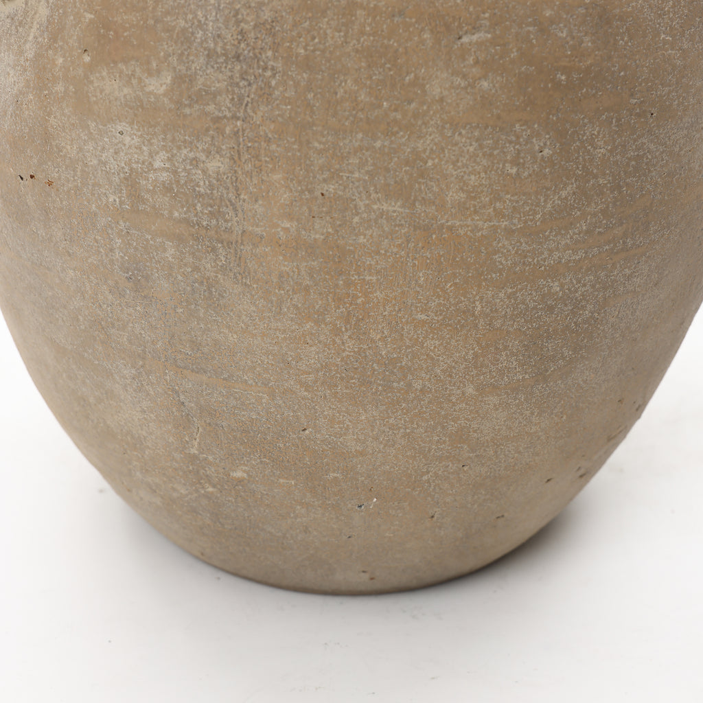 Rustic Antiqued Brown 12.6-Inch Tall Round Terracotta Vase with Handles
