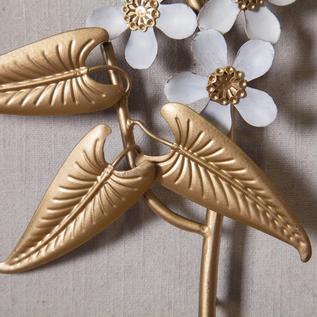 2-Piece White and Gold Flower Bouquet Wall Decor