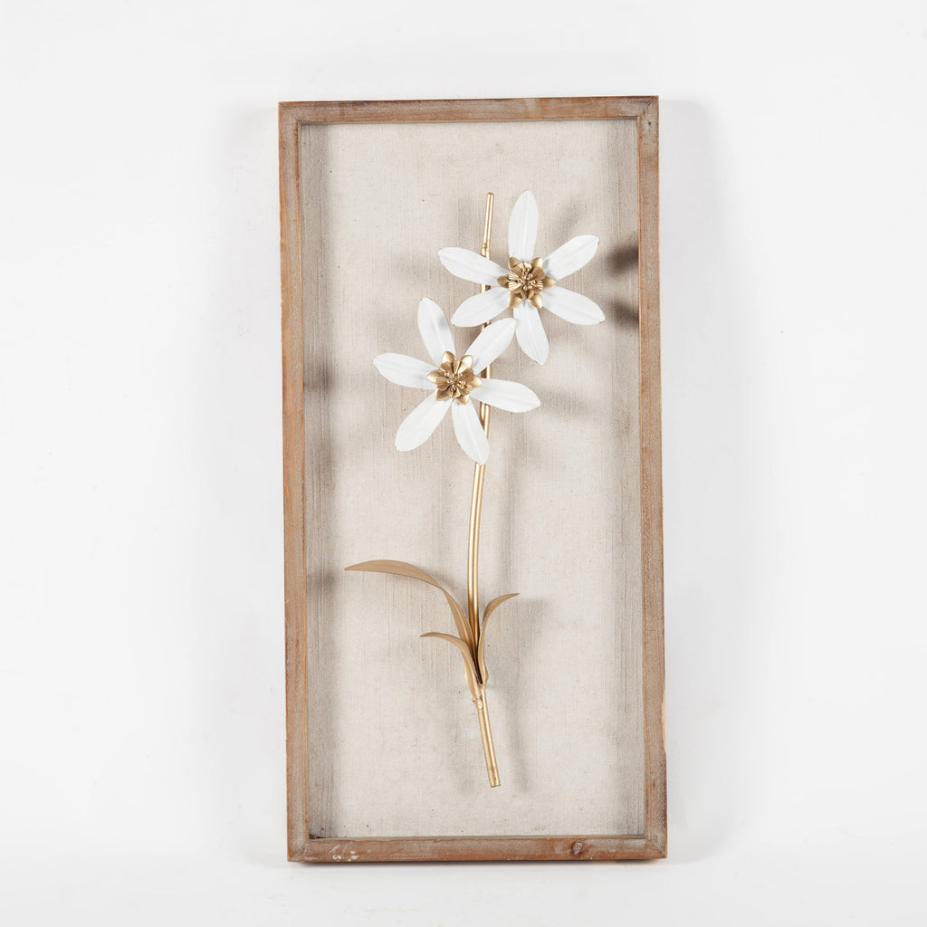 2-Piece White and Gold Flower Bouquet Wall Decor