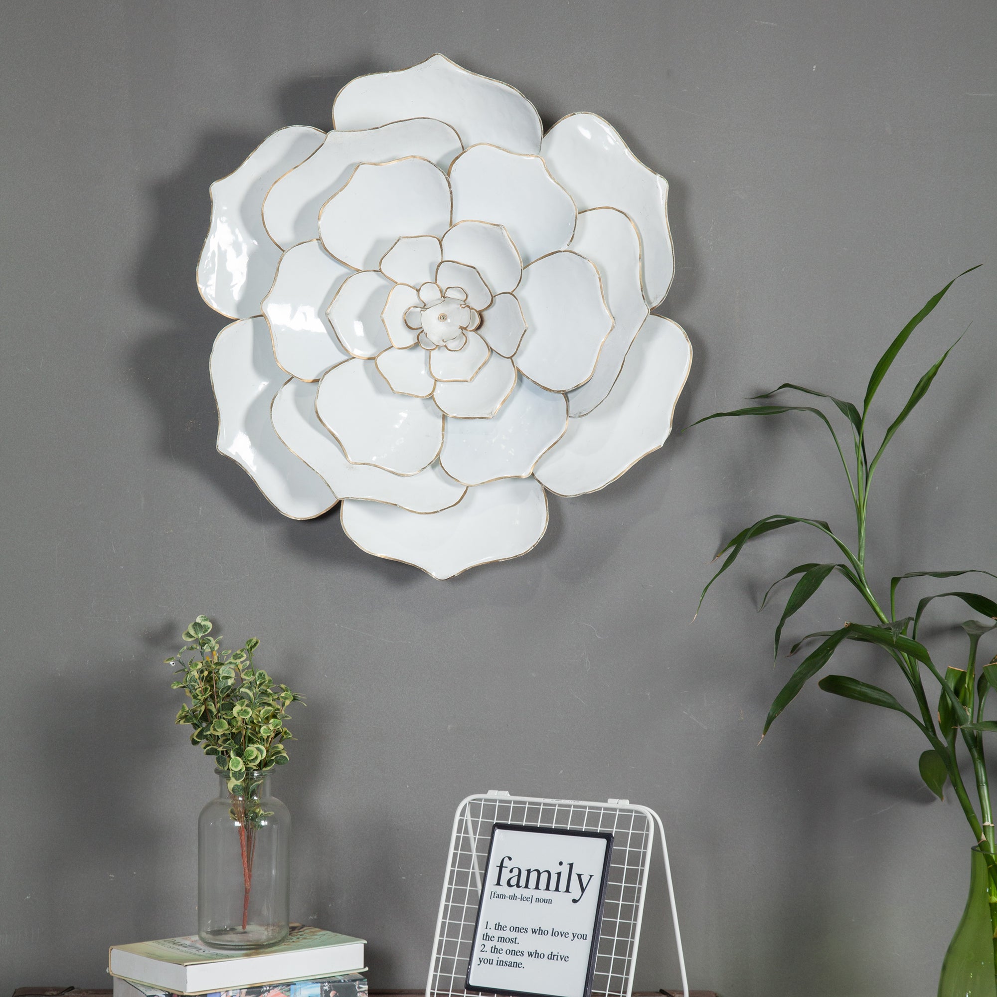 White and Gold Flower Metal Wall Decor