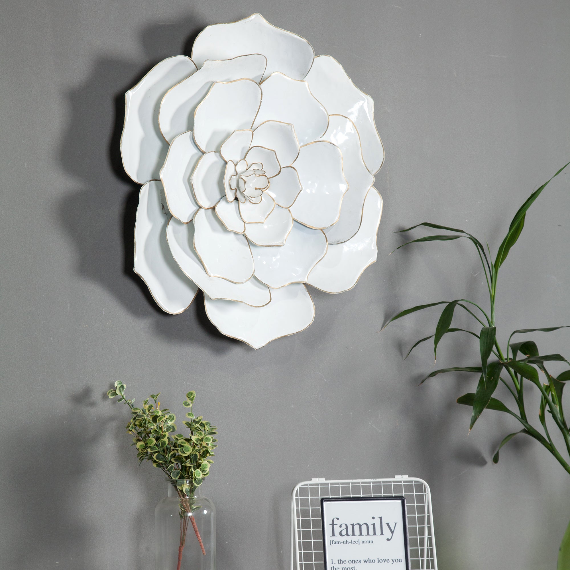 White and Gold Flower Metal Wall Decor