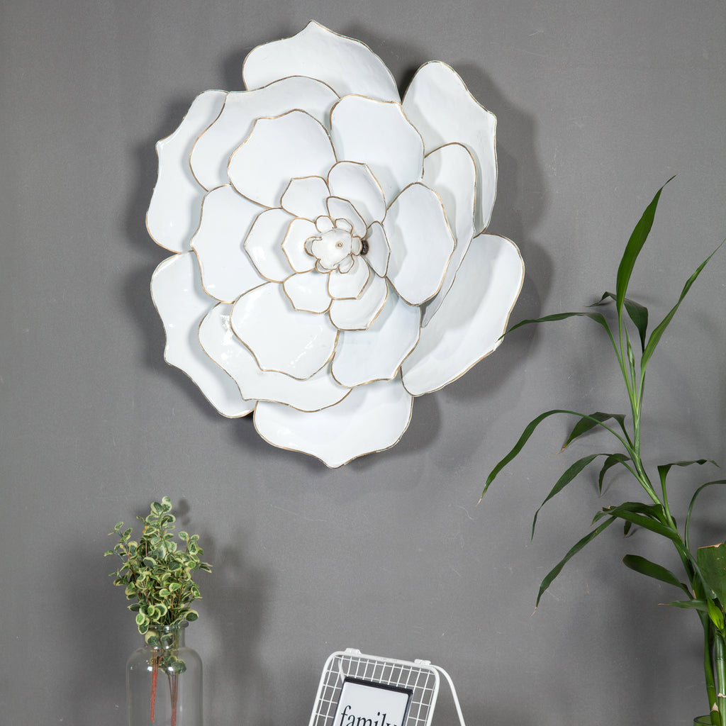 White and Gold Flower Metal Wall Decor