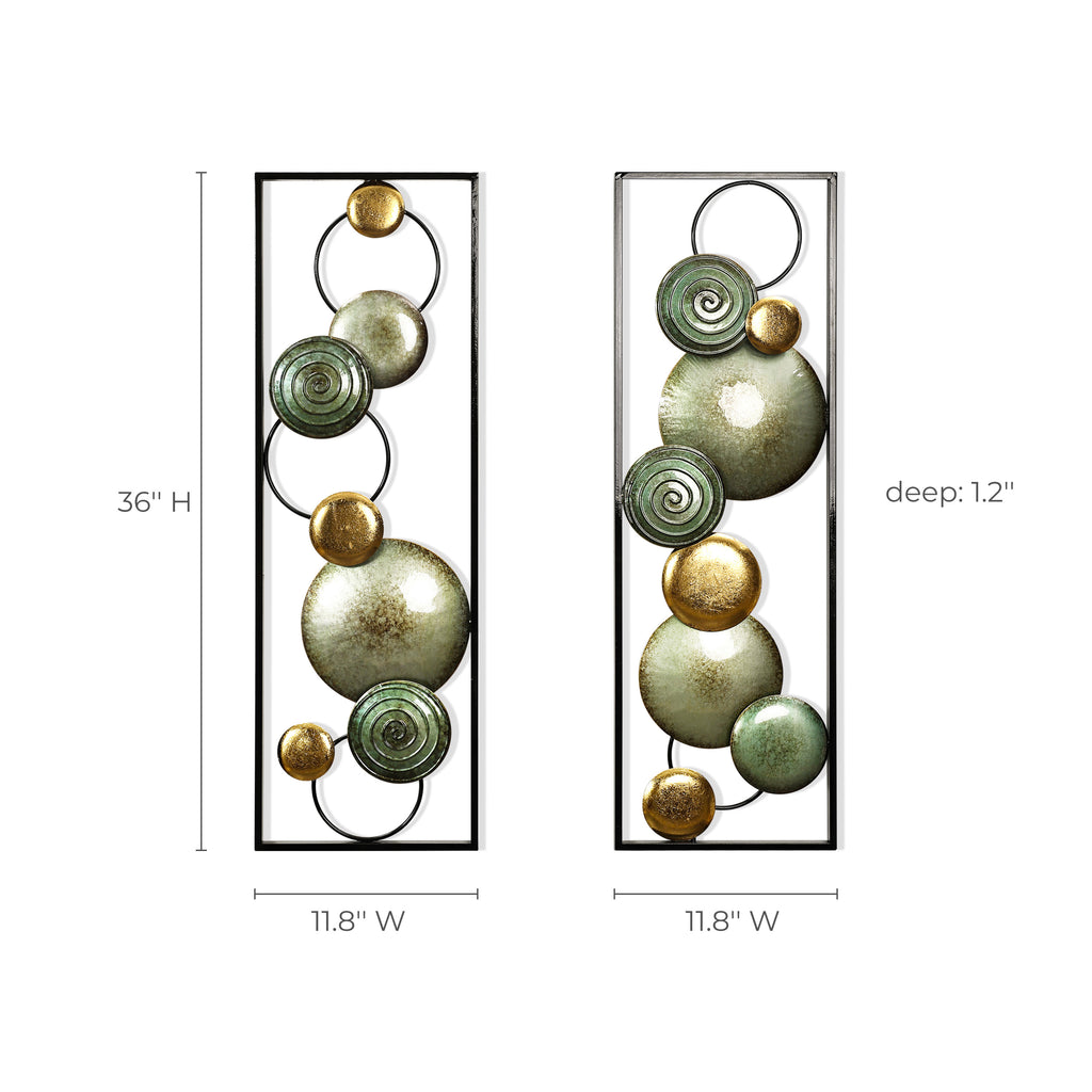 2-Pc Multi-Color Circles Abstract Rectangular Metal Open Wall Decor Set