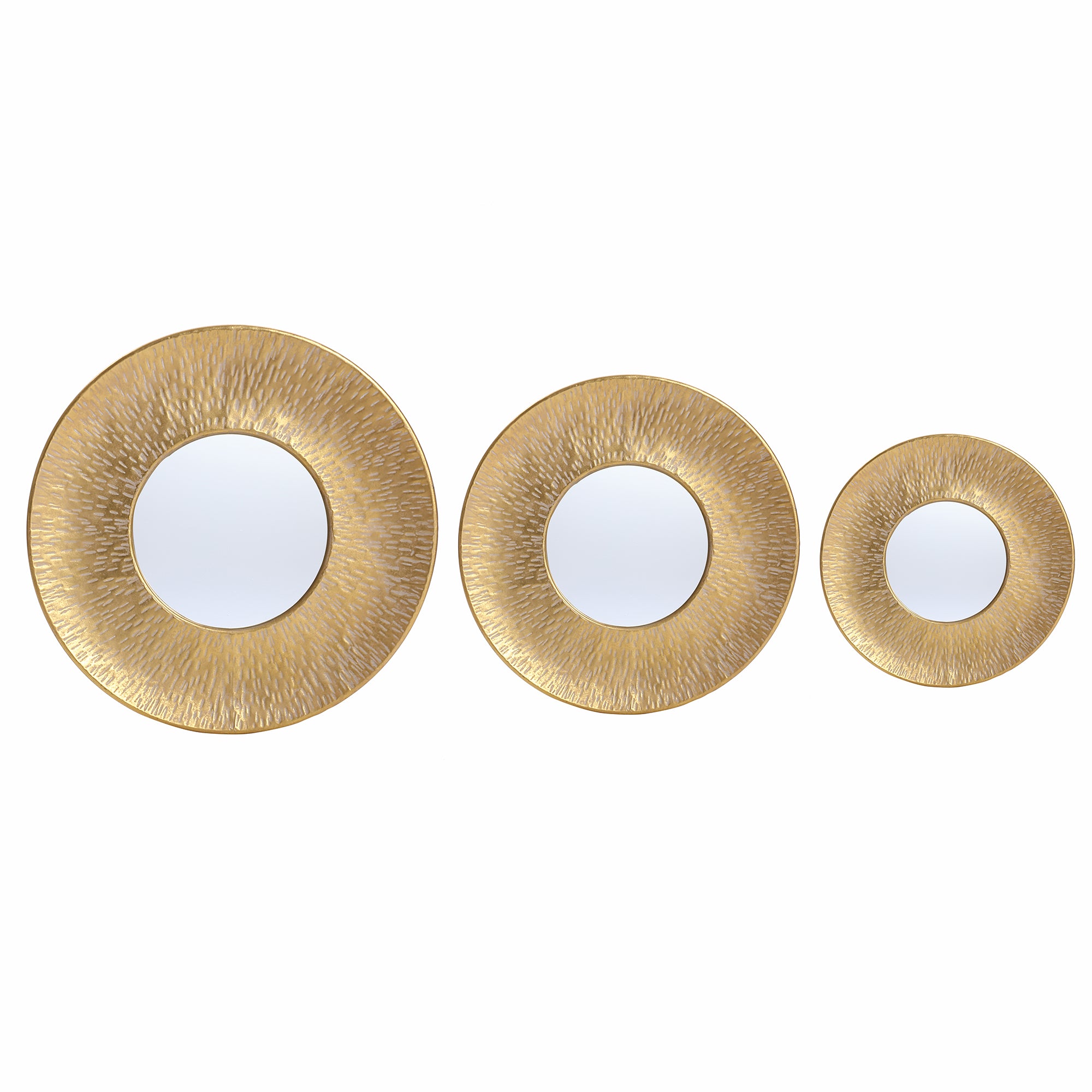 Langford Home 3 Piece Gold Round Mirror Set, Hammered Metal Circle Mirrors