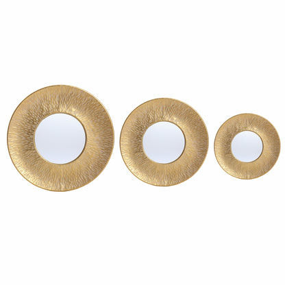 3-Piece Hammered Metal Round Decorative Wall Mirror Set, Gold