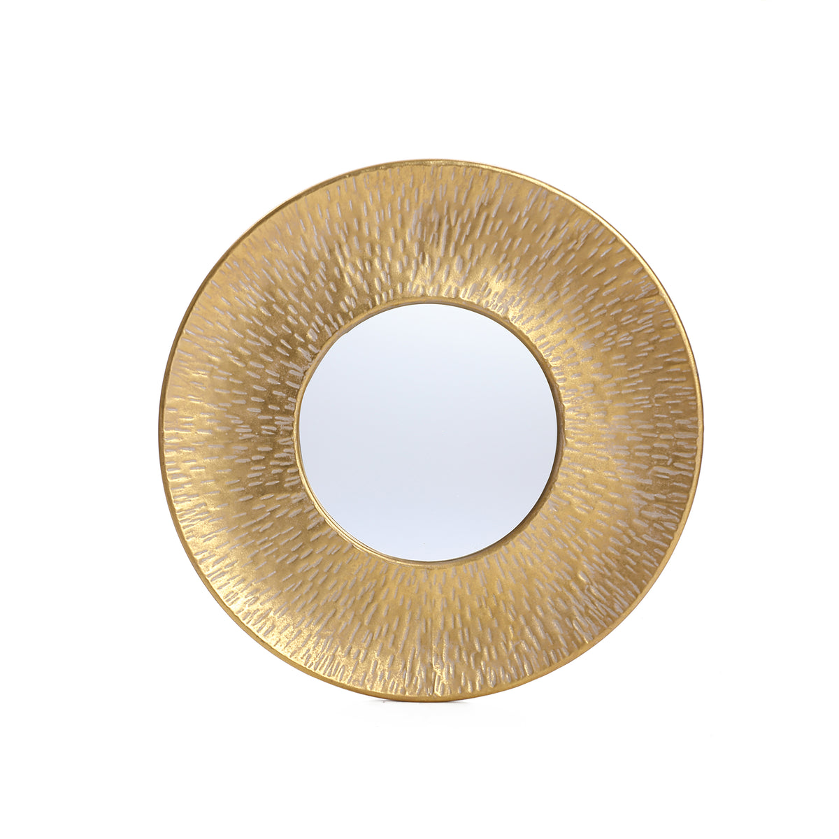 3-Piece Hammered Metal Round Decorative Wall Mirror Set, Gold