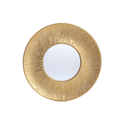 3-Piece Hammered Metal Round Decorative Wall Mirror Set, Gold