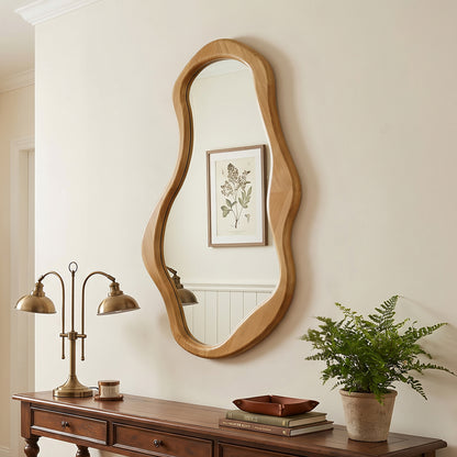 Tall Freeform Wood Decorative Accent Wall Mirror, Pine, 39.5"