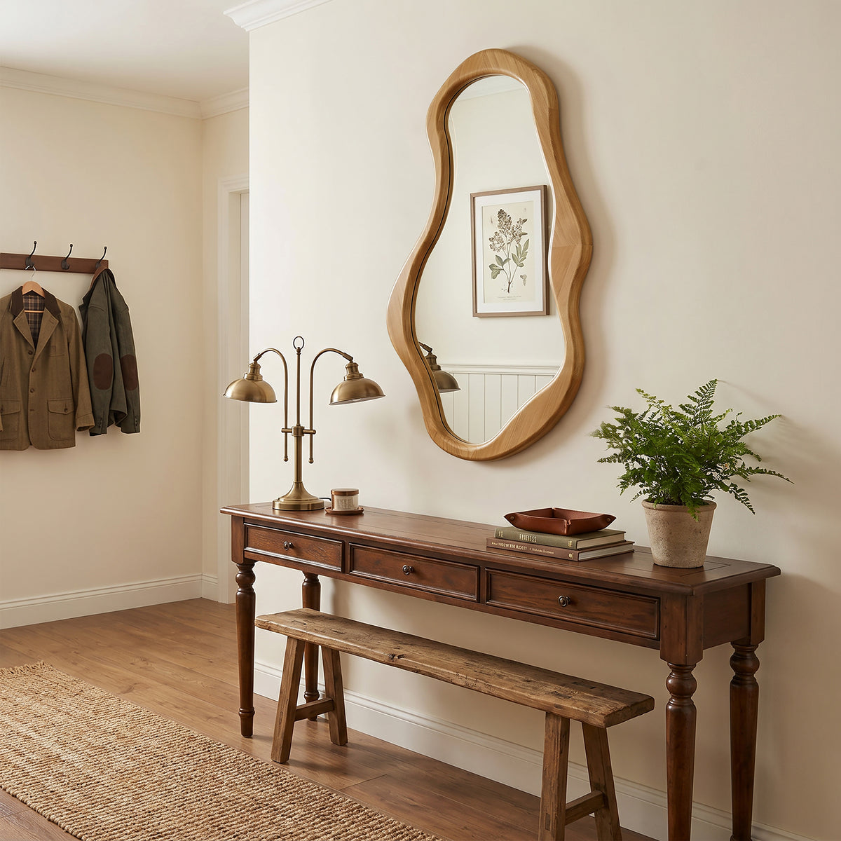 Tall Freeform Wood Decorative Accent Wall Mirror, Pine, 39.5"