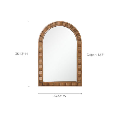 Textured Arched Window Wood Wall Mirror, Natural, 35.5"