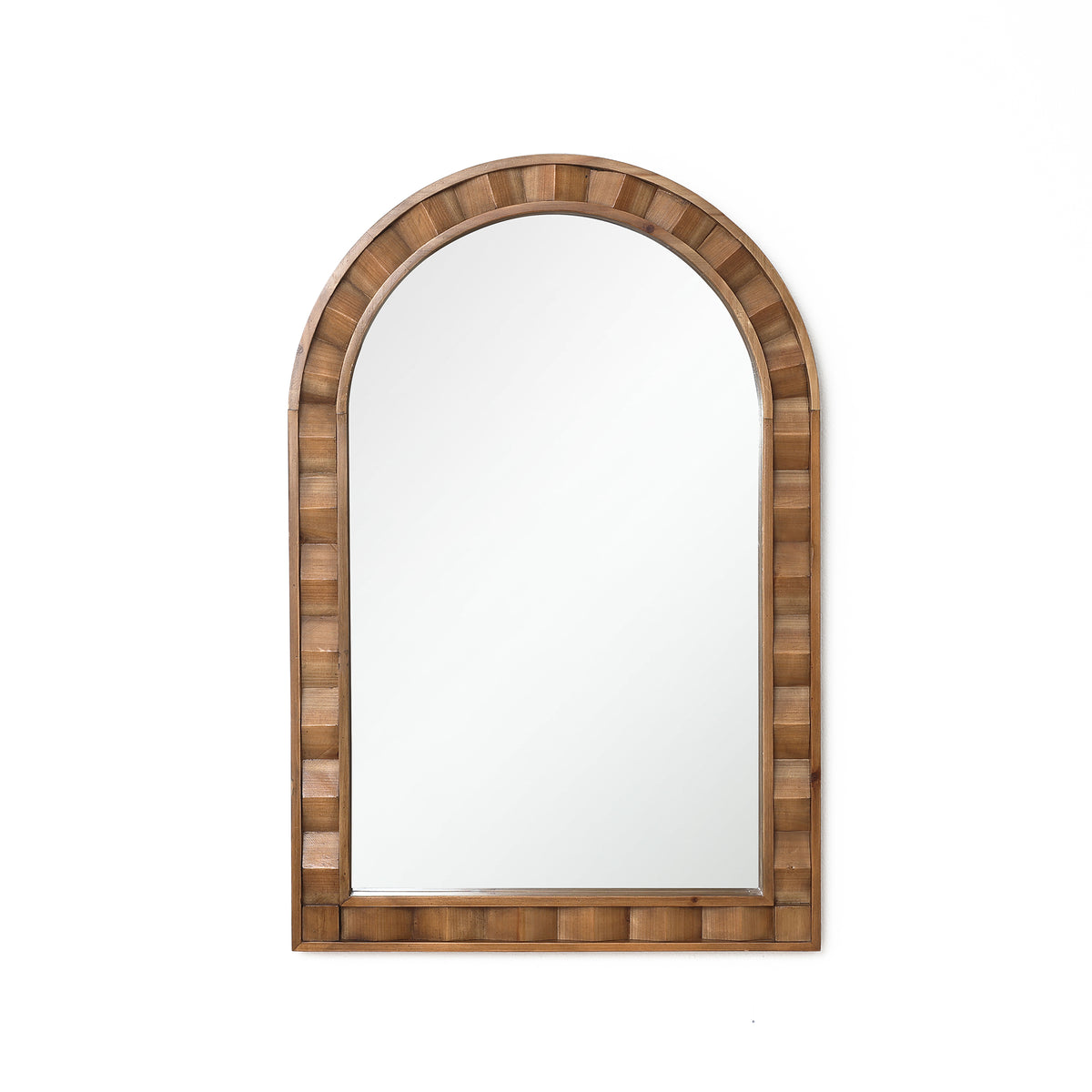 Textured Arched Window Wood Wall Mirror, Natural, 35.5"