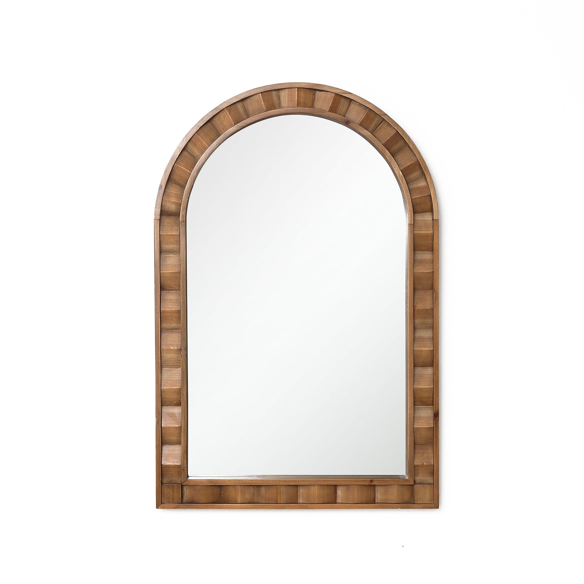 Langford Home 35.4"x23.3" Arched Wall Mirror, 3D Textured Wood Mirror