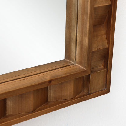 Textured Arched Window Wood Wall Mirror, Natural, 35.5"