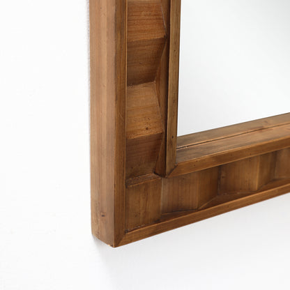 Textured Arched Window Wood Wall Mirror, Natural, 35.5"