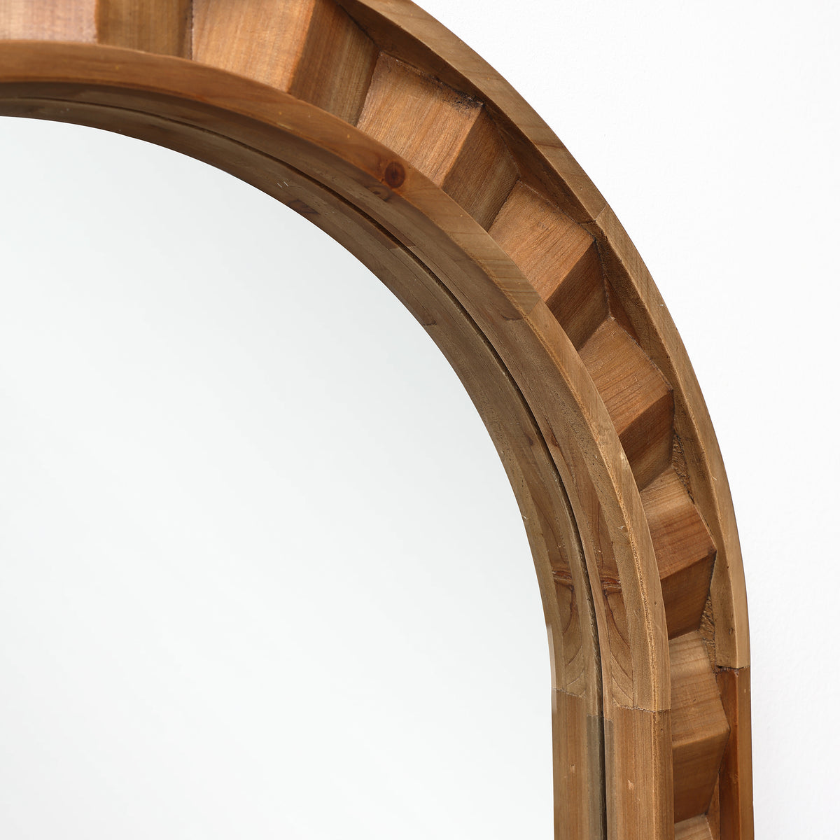 Textured Arched Window Wood Wall Mirror, Natural, 35.5"