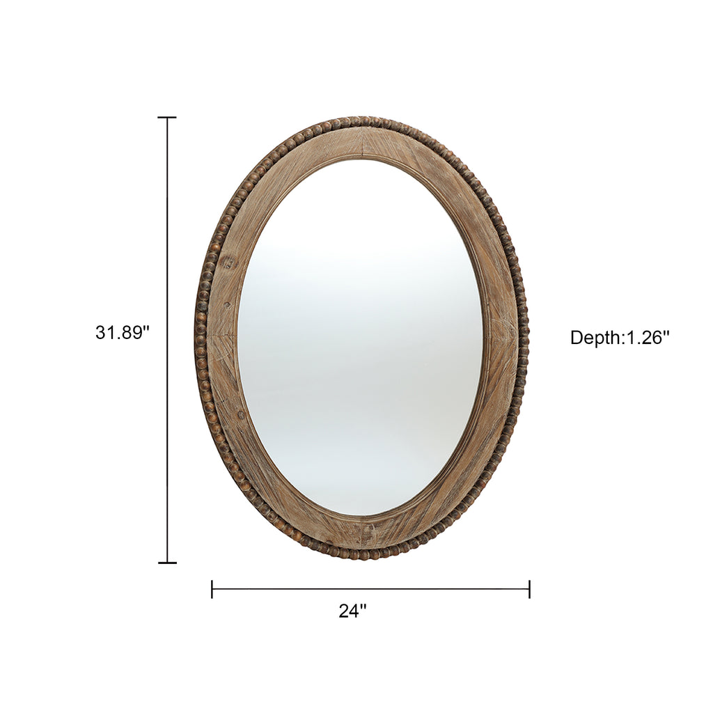 Langford Home 32"x24" Oval Wall Mirror, Wood Beaded Farmhouse Mirror