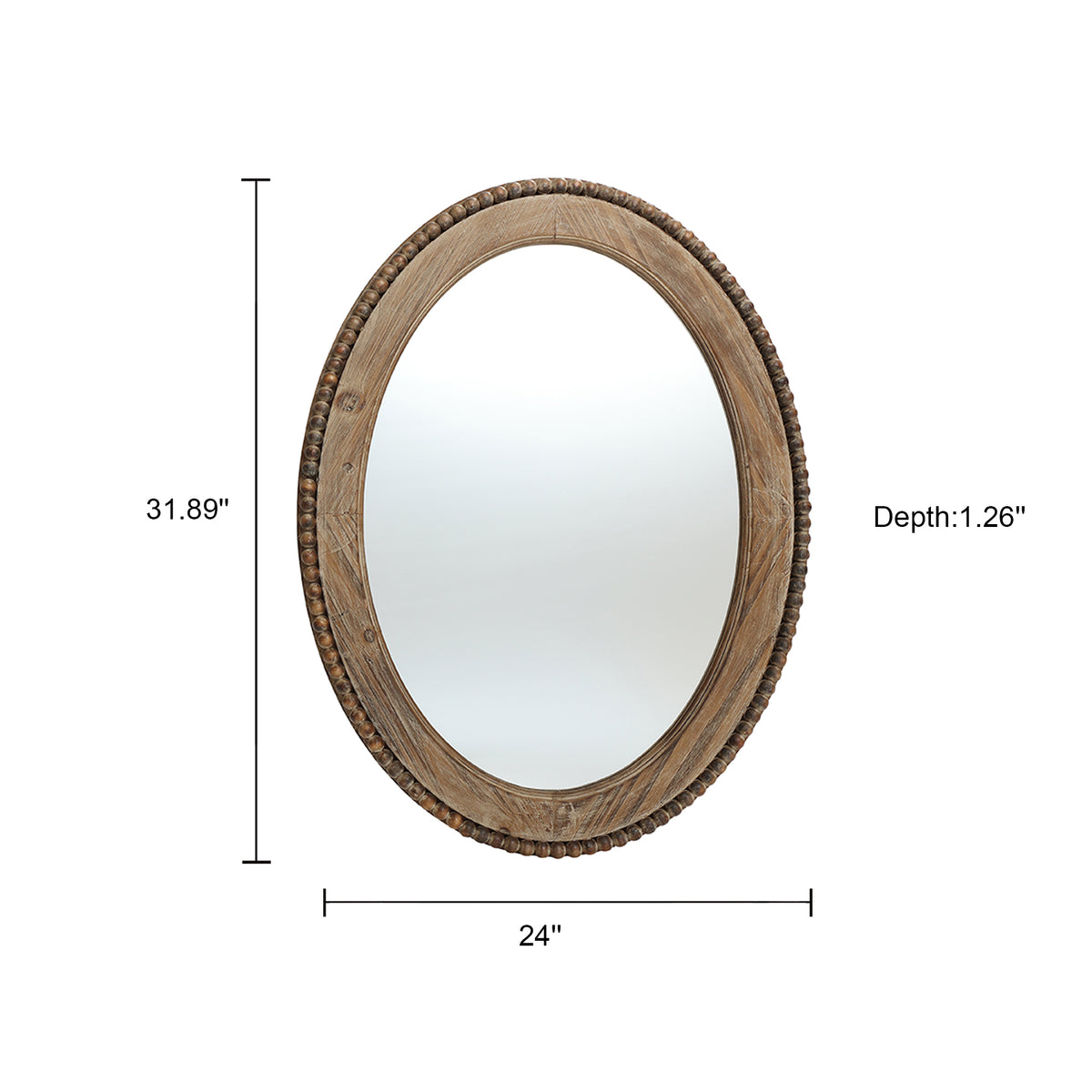 Beaded Frame Oval Wood Decor Wall Mirror, Brown, 32"