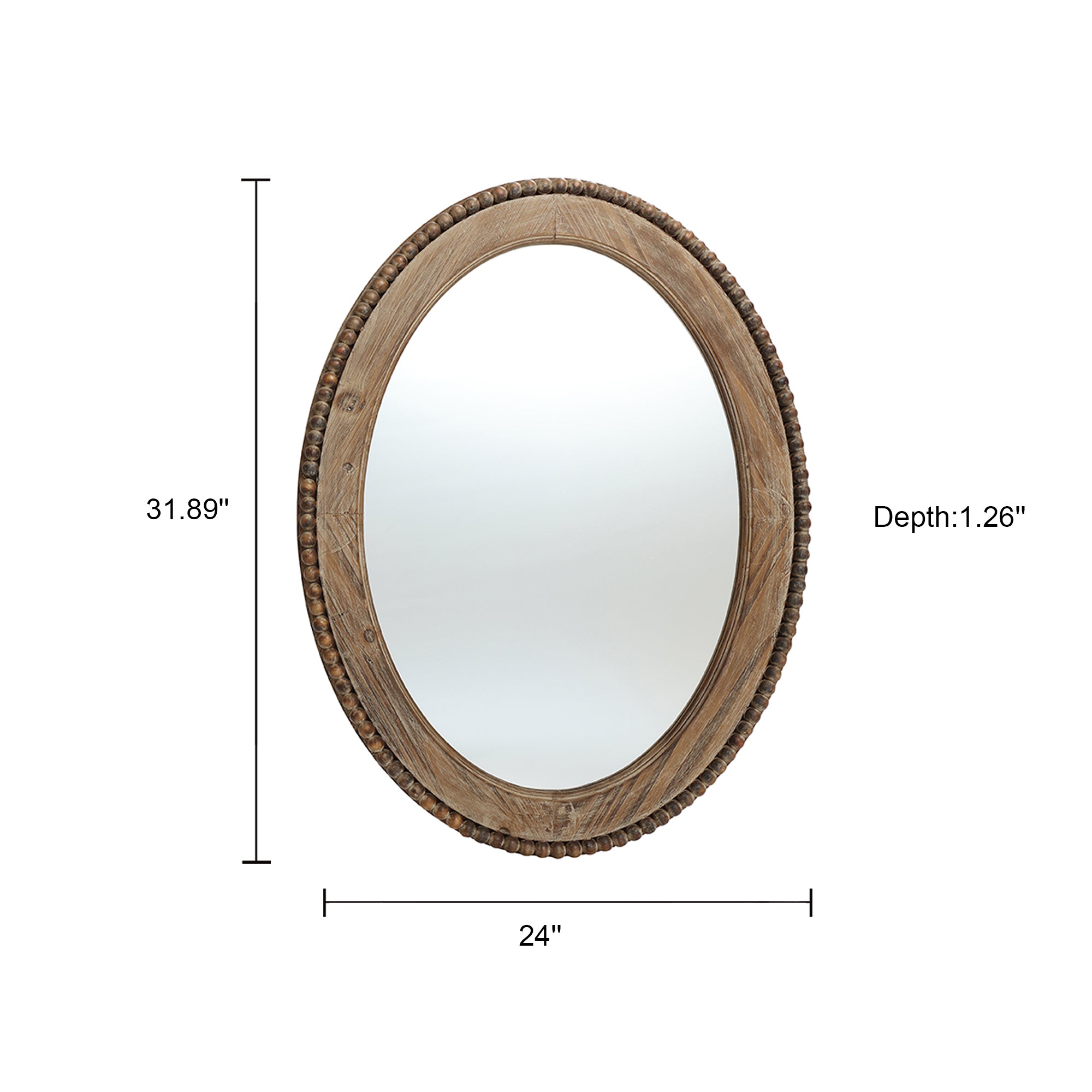 Langford Home 32"x24" Oval Wall Mirror, Wood Beaded Farmhouse Mirror