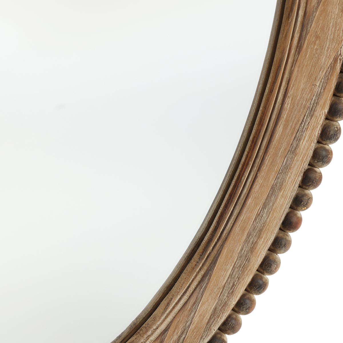 Beaded Frame Oval Wood Decor Wall Mirror, Brown, 32"