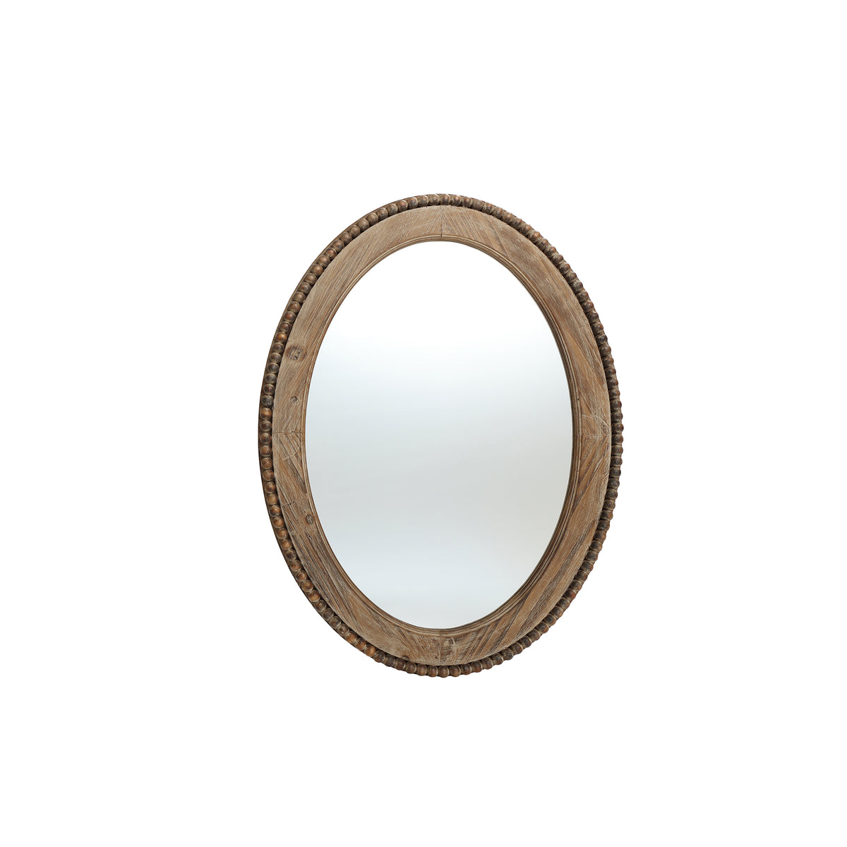 Beaded Frame Oval Wood Decor Wall Mirror, Brown, 32"