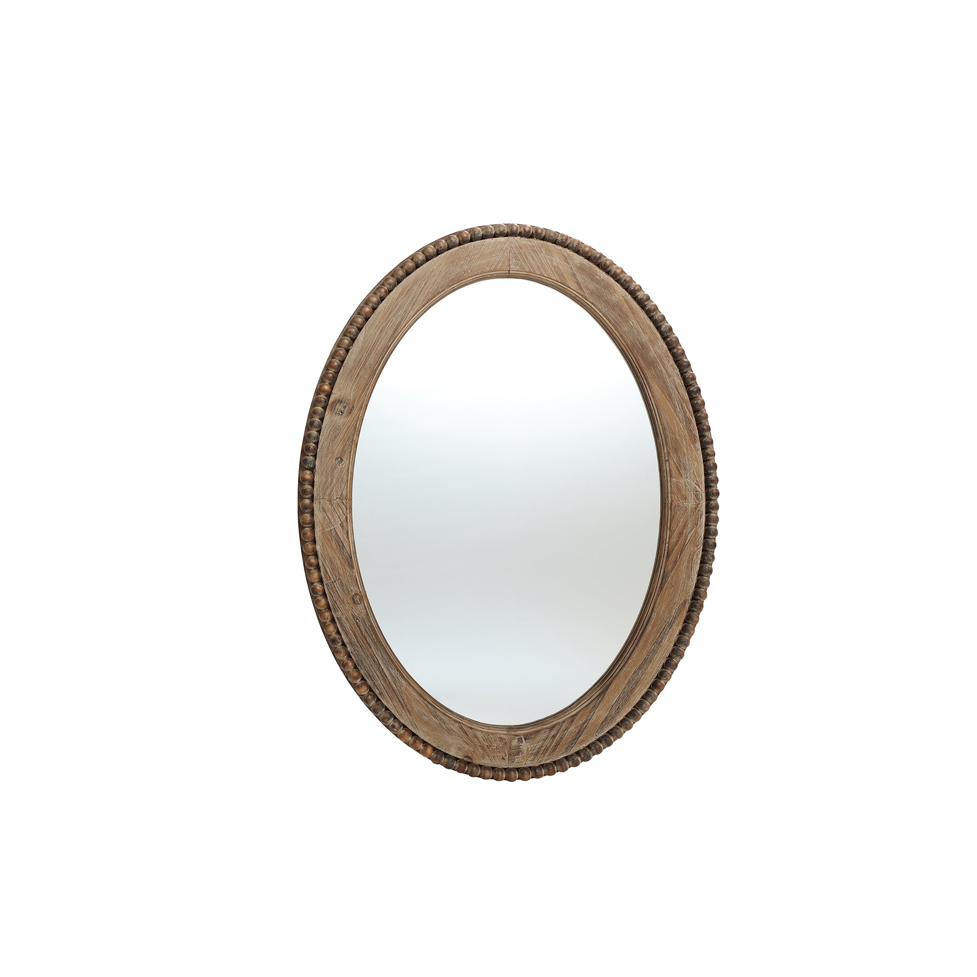 Langford Home 32"x24" Oval Wall Mirror, Wood Beaded Farmhouse Mirror