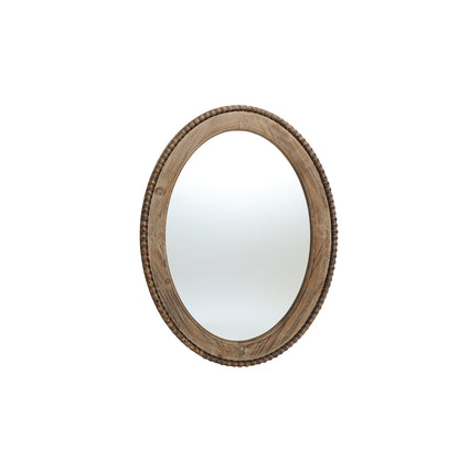 Beaded Frame Oval Wood Decor Wall Mirror, Brown, 32"