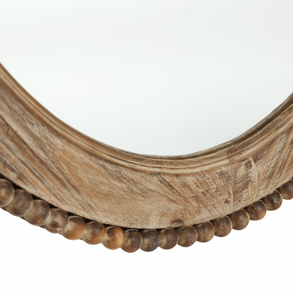 Beaded Frame Oval Wood Decor Wall Mirror, Brown, 32"
