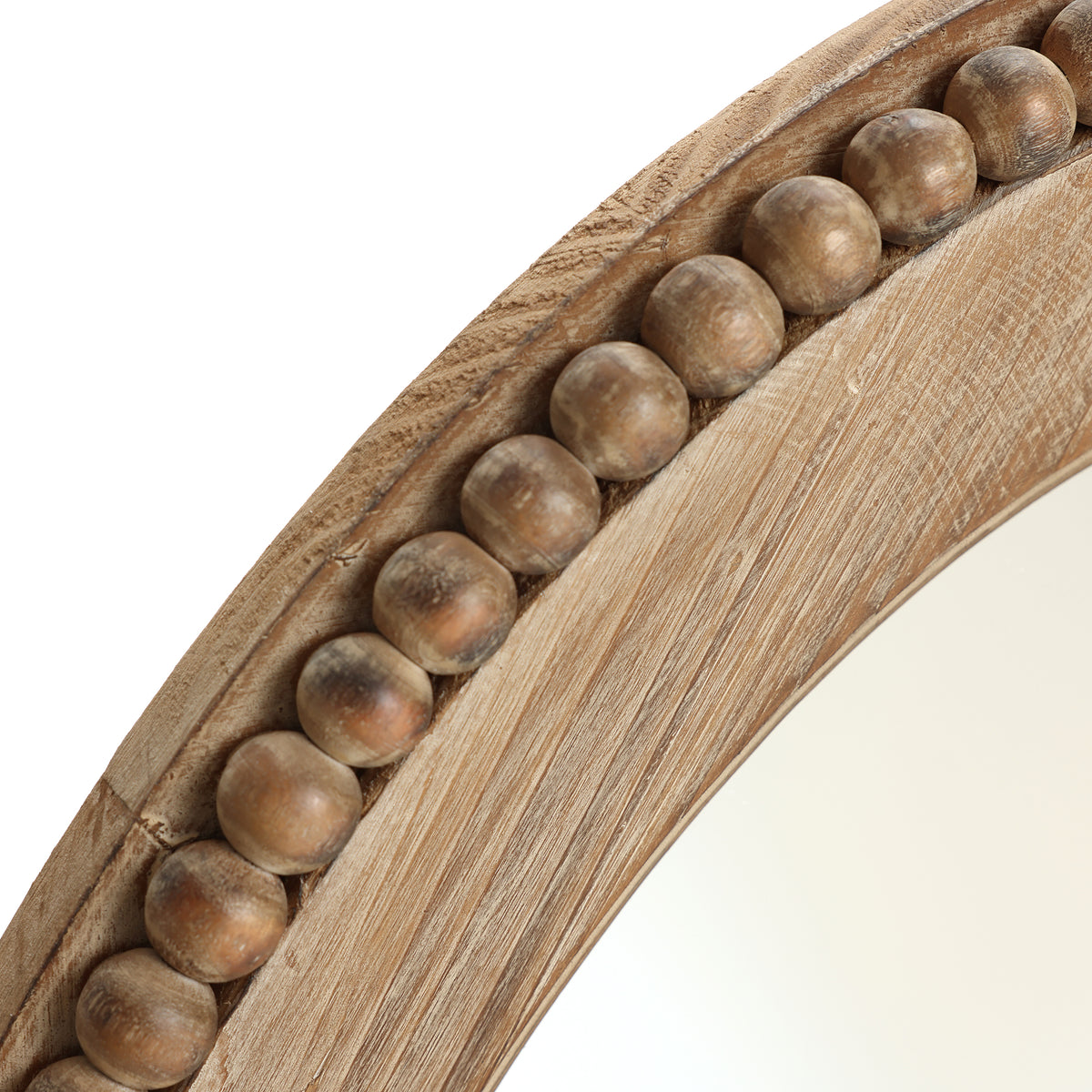 Beaded Frame Oval Wood Decor Wall Mirror, Brown, 32"