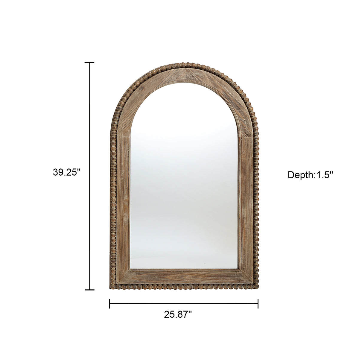 Beaded Frame Arched Wood Decor Wall Mirror, Brown, 39"