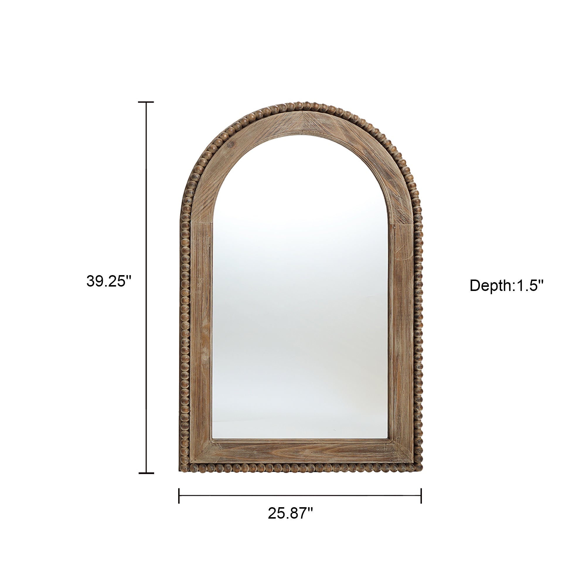 Langford Home 39"x26" Arched Wall Mirror, Beaded Window Farmhouse Mirror