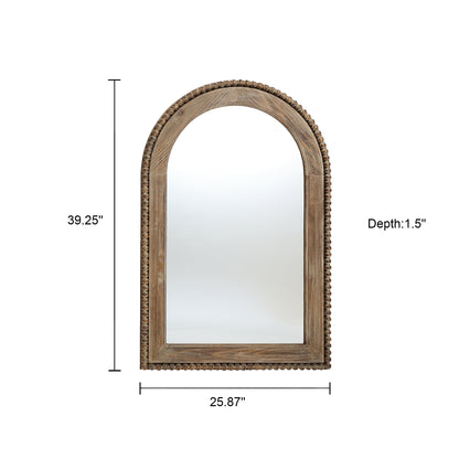 Beaded Frame Arched Wood Decor Wall Mirror, Brown, 39"