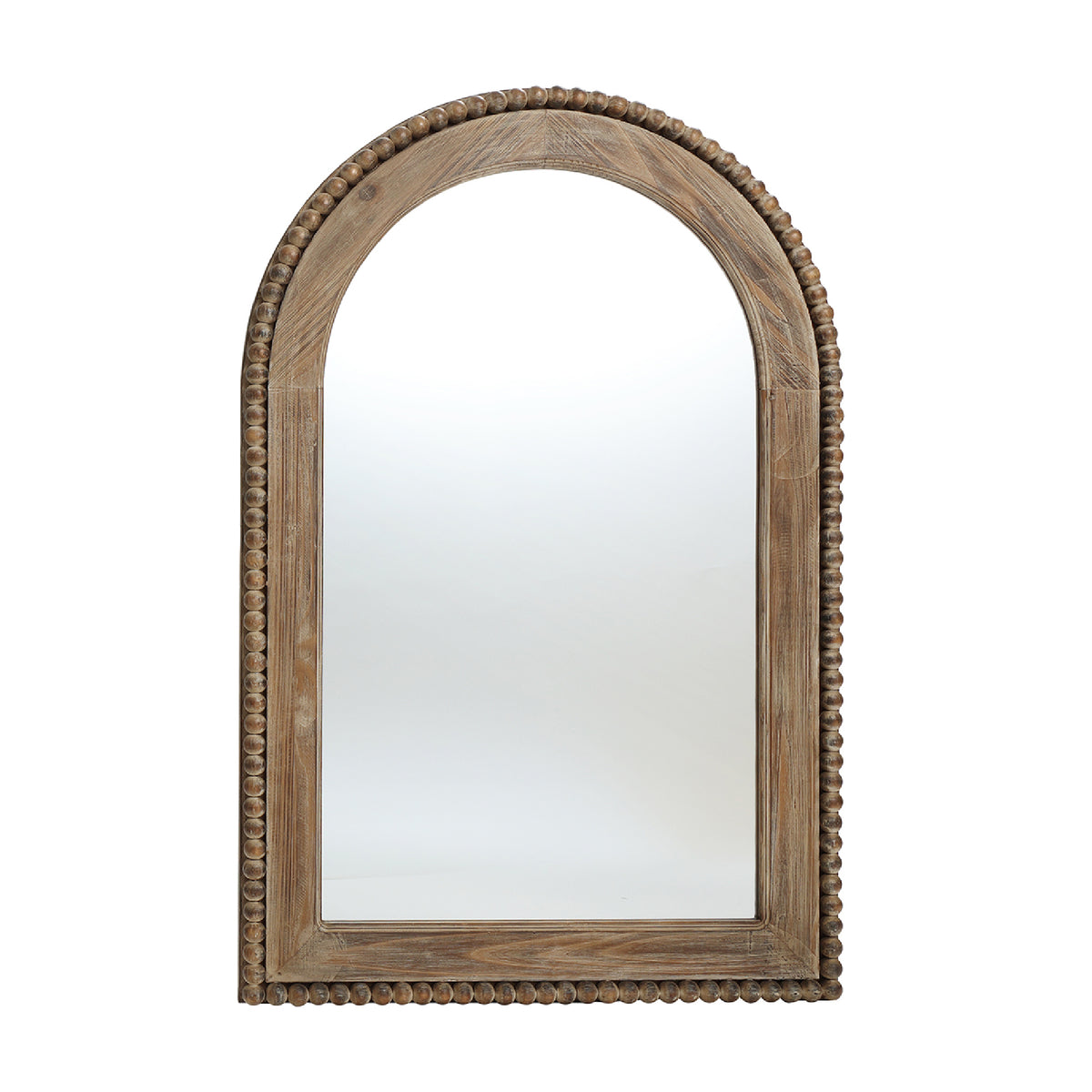 Beaded Frame Arched Wood Decor Wall Mirror, Brown, 39"