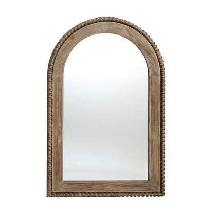 Beaded Frame Arched Wood Decor Wall Mirror, Brown, 39"